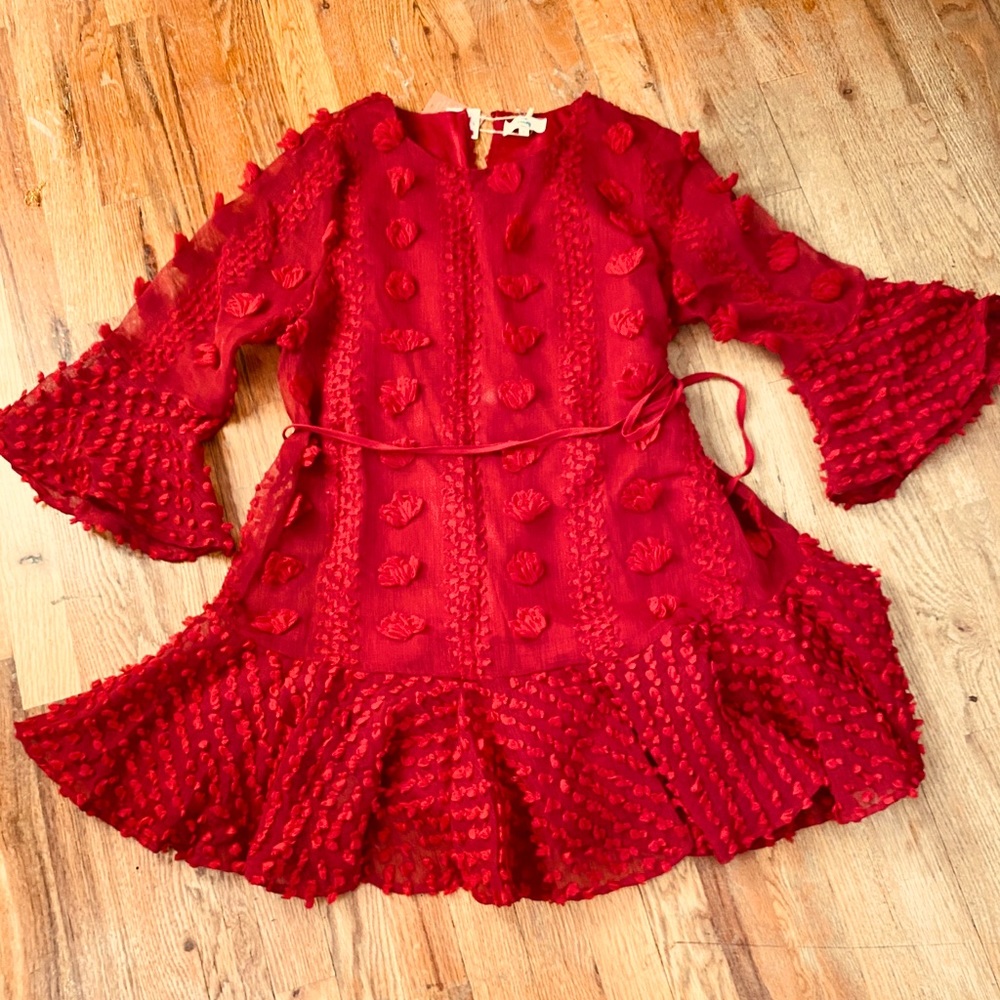 Common Assembly Red Pom Pom Dress